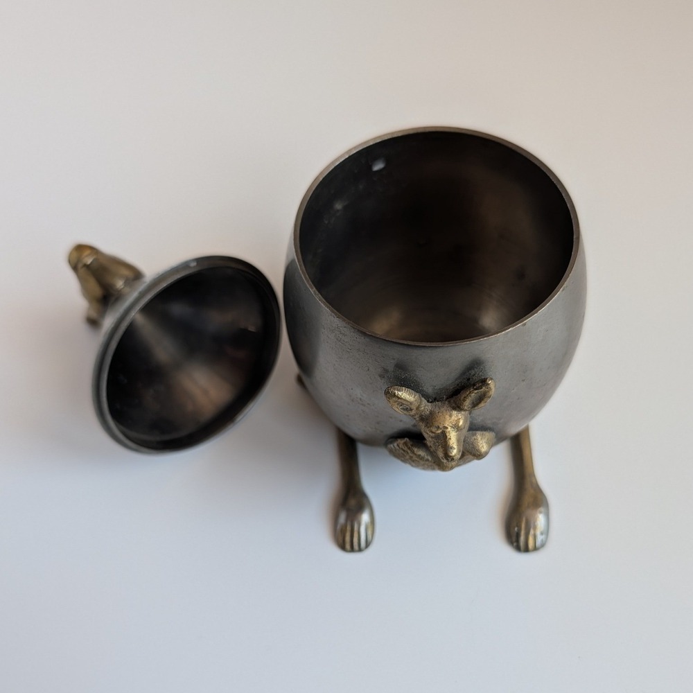 VTG MCM Kangaroo Trinket Box Joey Mother Art Decor Brass and Pewter 5.5" Tall - Picture 5 of 6